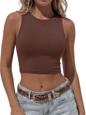 ReoRia Brown Sleeveless Crop Tank Top